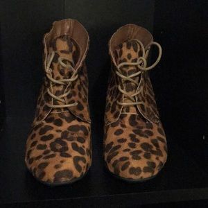 Animal print wedge booties